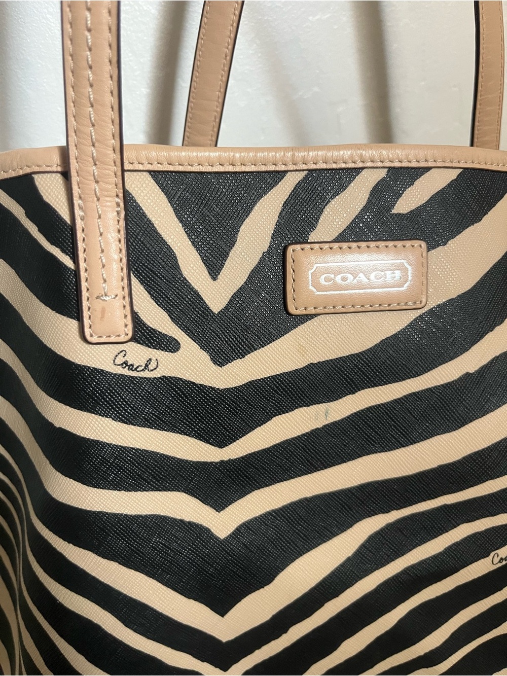 COACH Black and Tan Zebra-Print Tote